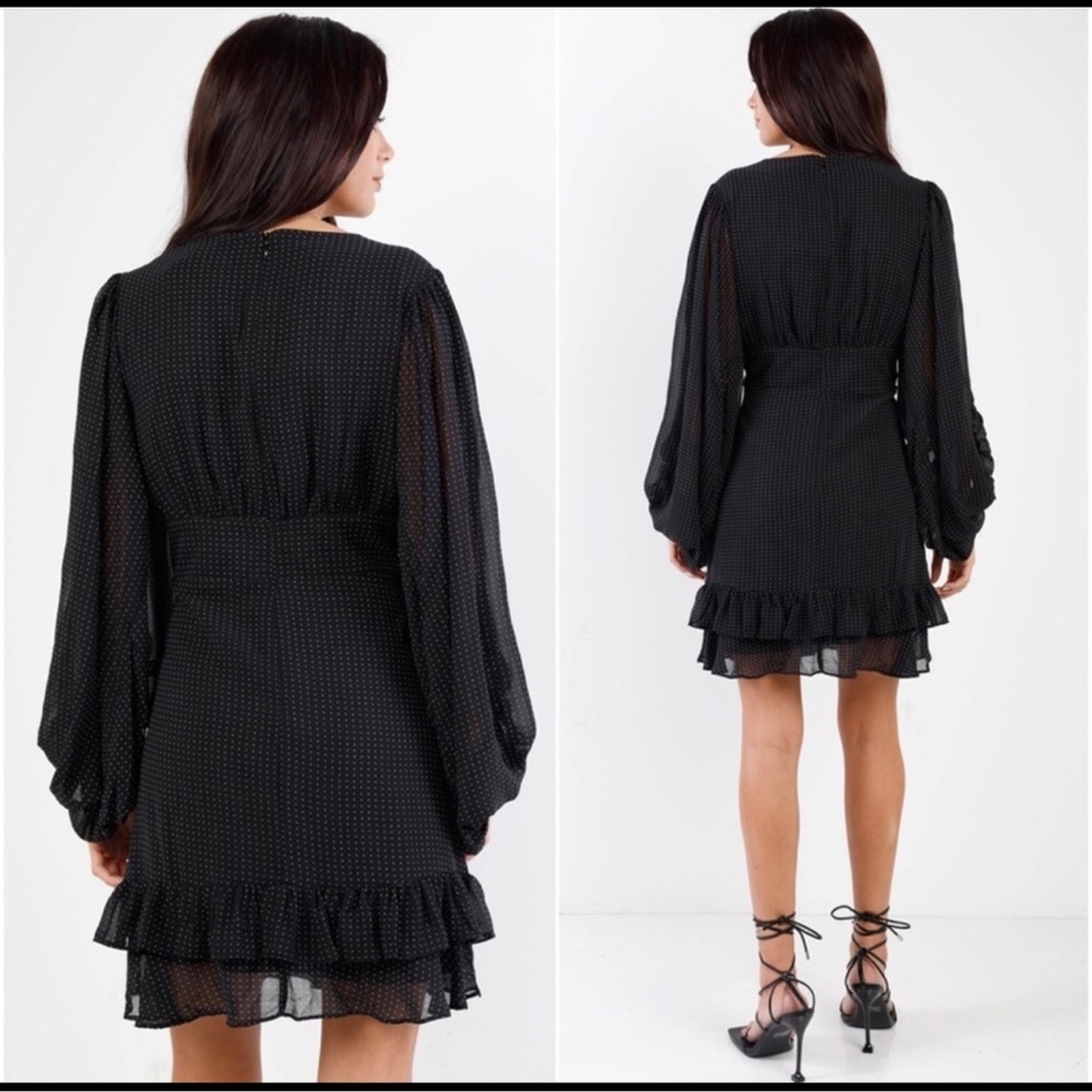 NWT Sugar + Lips Black Polkadot Babydoll Puffy Sleeve Elegant Dress Size L - Picture 2 of 11